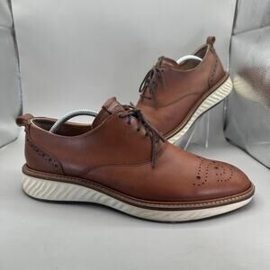 ECCO St. 1 Hybrid Shoes Mens 9.5 Cognac Brown Leather Oxford Wingtip Sneakers